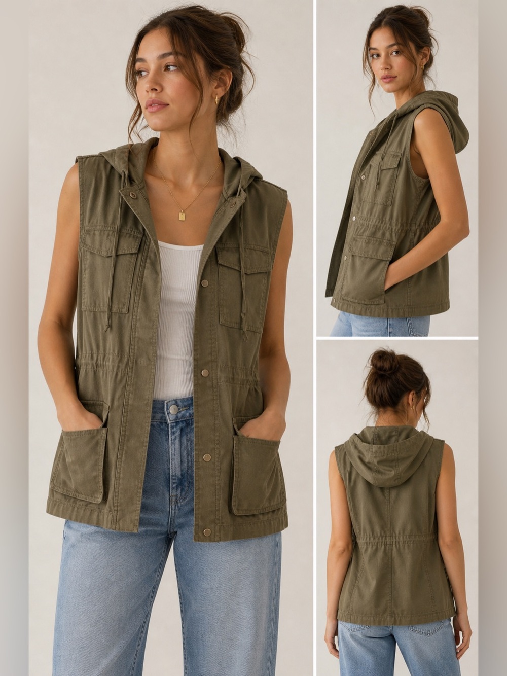 The Fisher Project Olive Hooded Utility Vest Size XS
